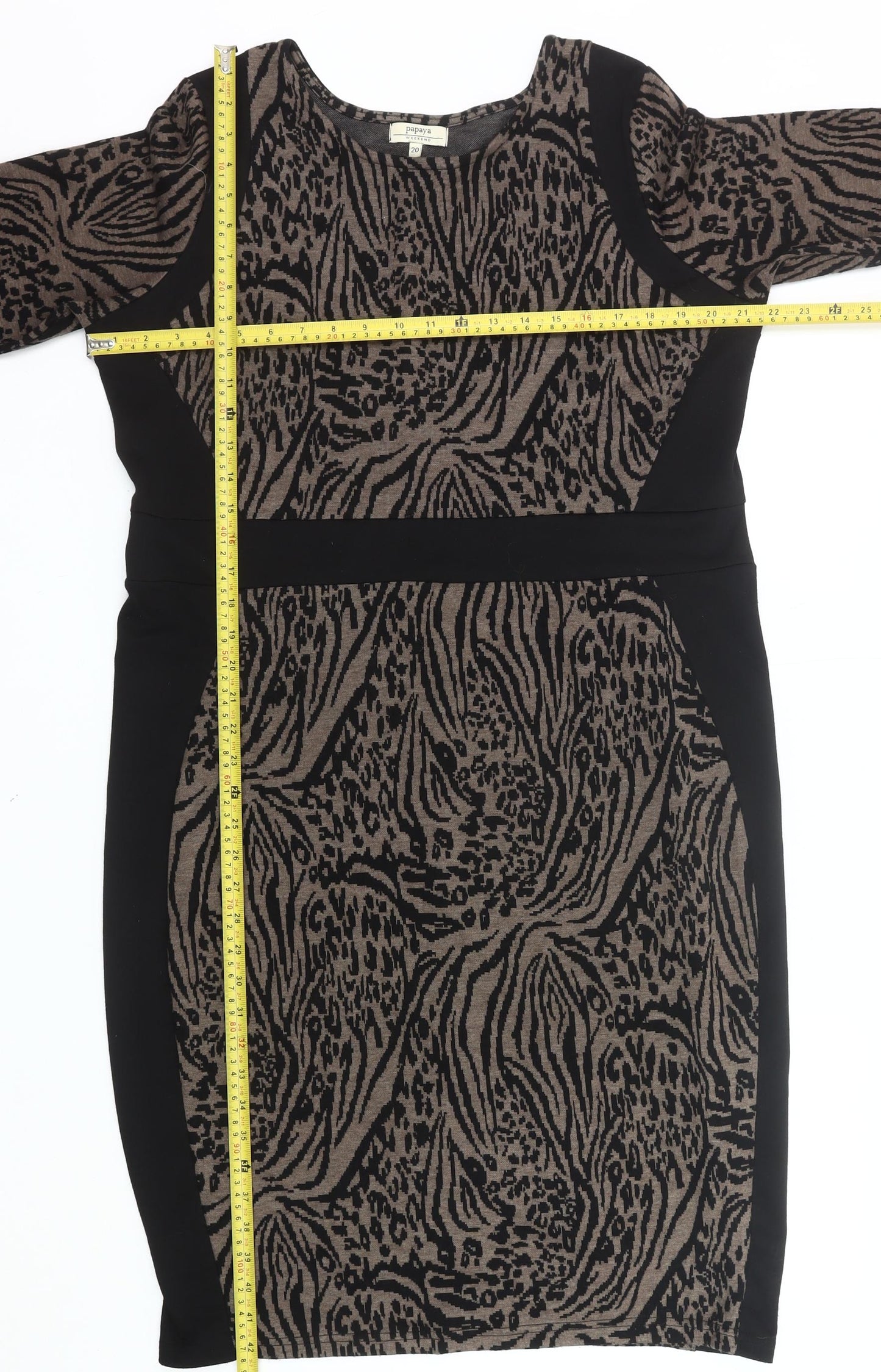 Papaya Weekend Womens Brown Black Animal Print Bodycon Dress Size 20