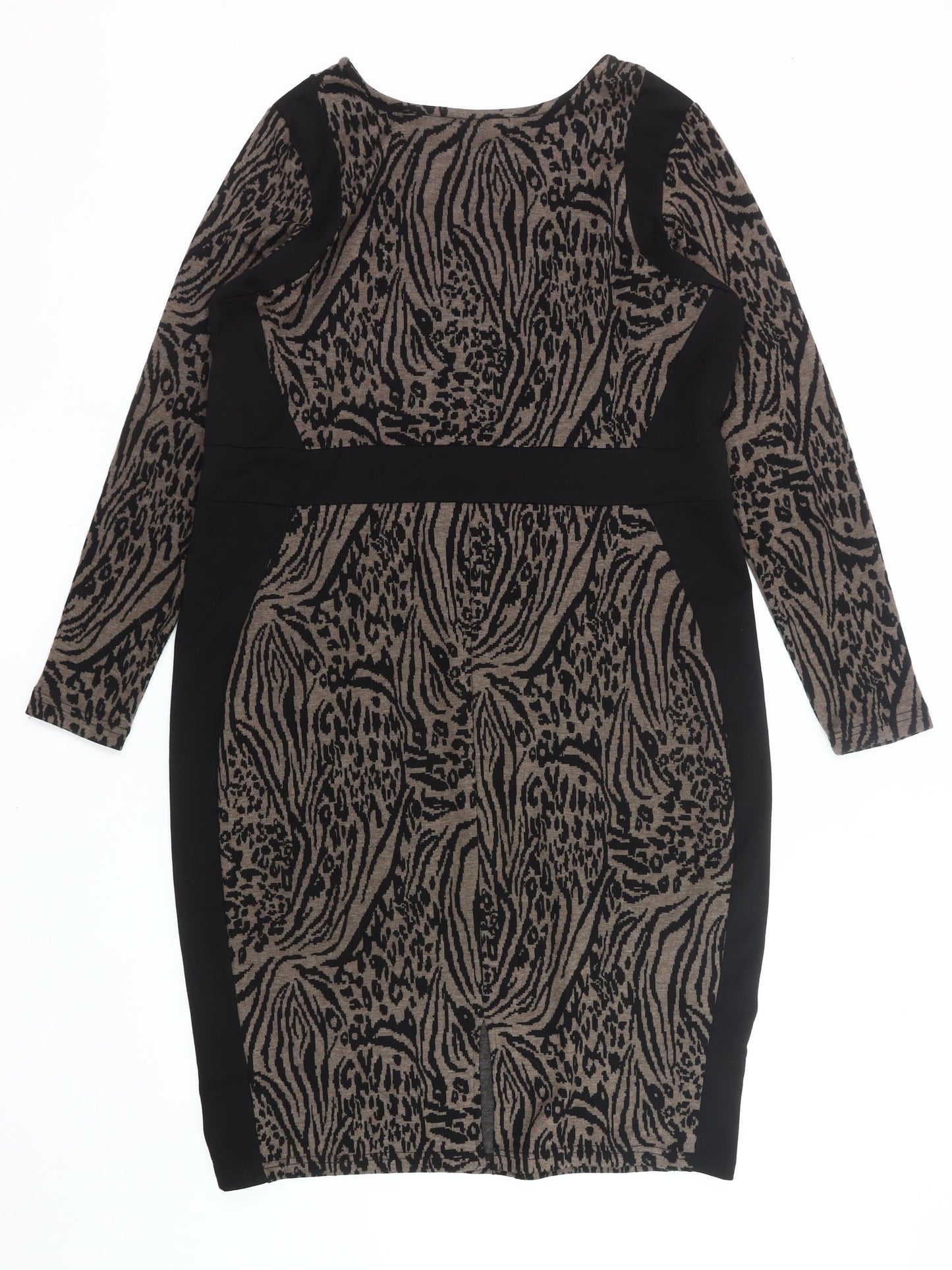 Papaya Weekend Womens Brown Black Animal Print Bodycon Dress Size 20