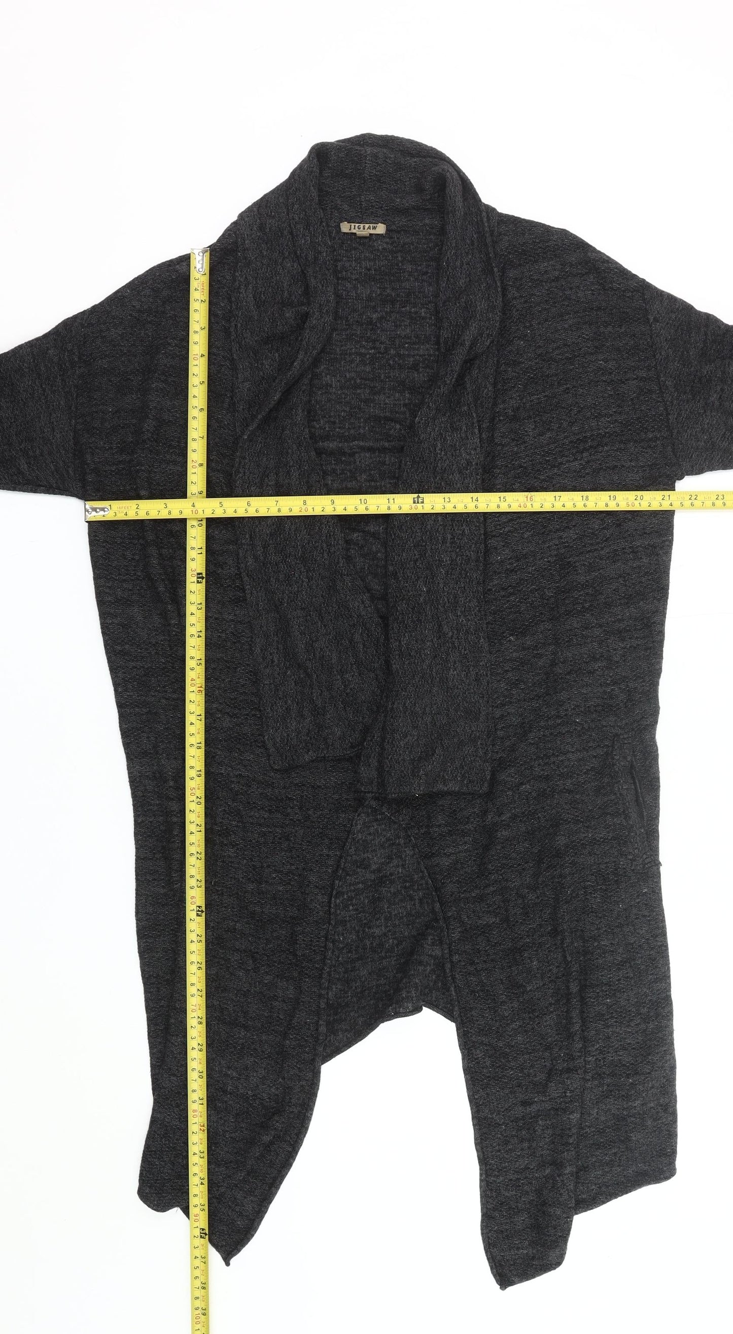 Jigsaw Womens Black Wool Blend Long Sleeve Open Front Cardigan M