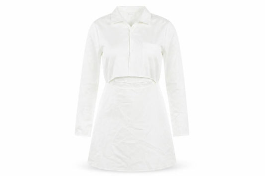 PRETTYLITTLETHING Women White Size 12 Shirt Mini Dress Long Sleeve