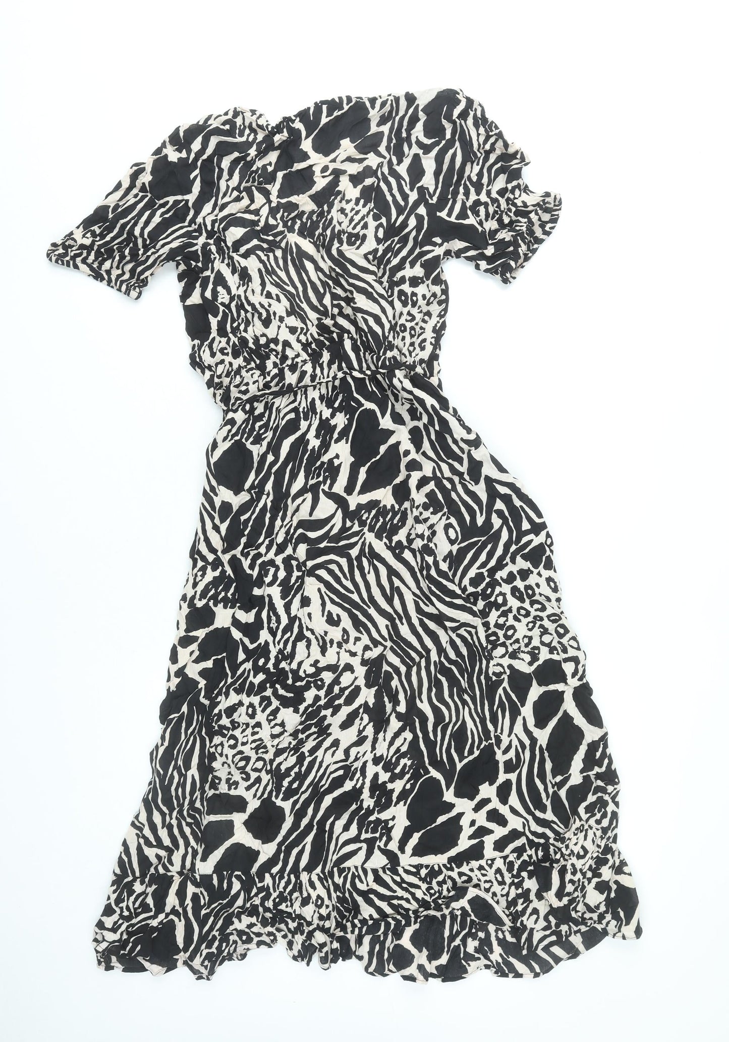 Lipsy Women’s Black Animal Print Wrap Dress UK 10 Viscose