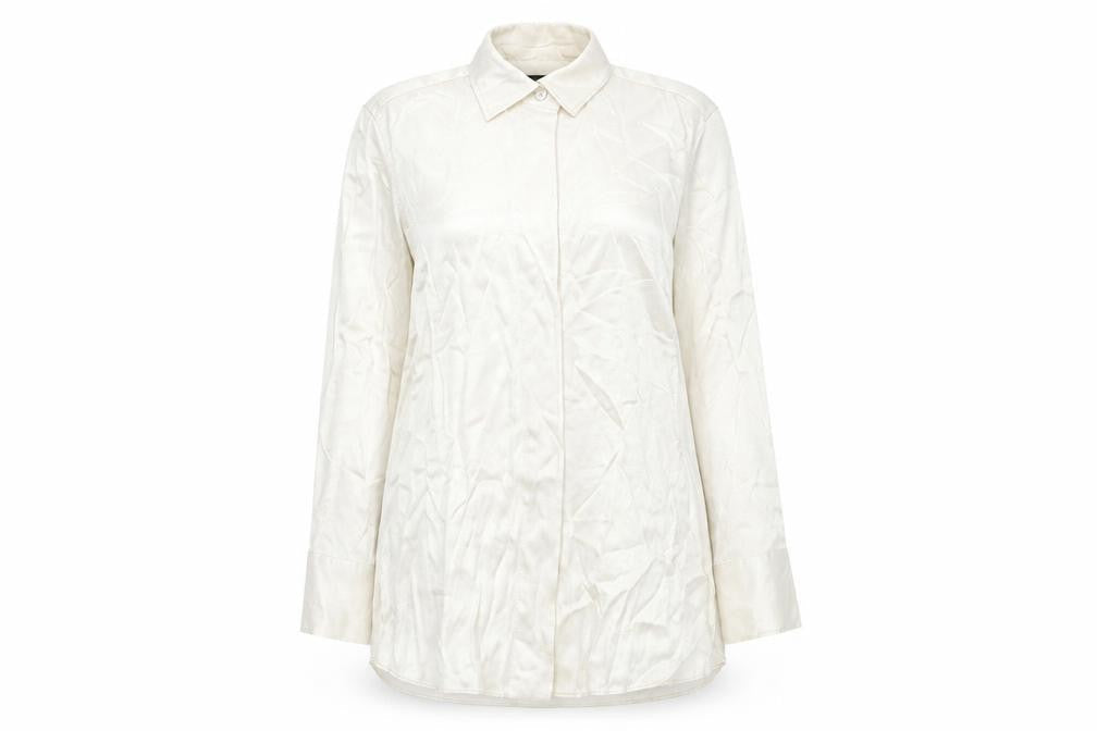 Massimo Dutti Womens Ivory Button-Up Shirt Size 12 Long Sleeve Workwear