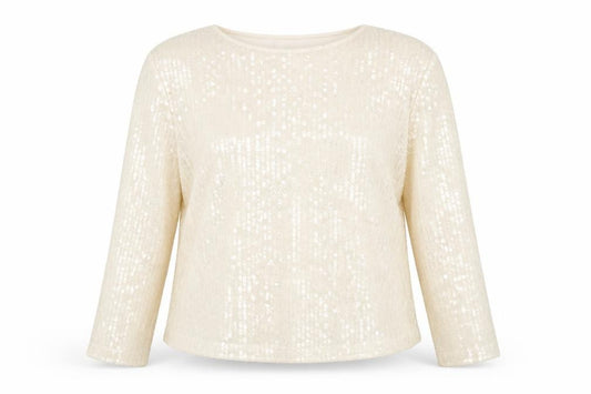 Marks and Spencer Women Beige Sequin Blouse Size 18 Long Sleeve