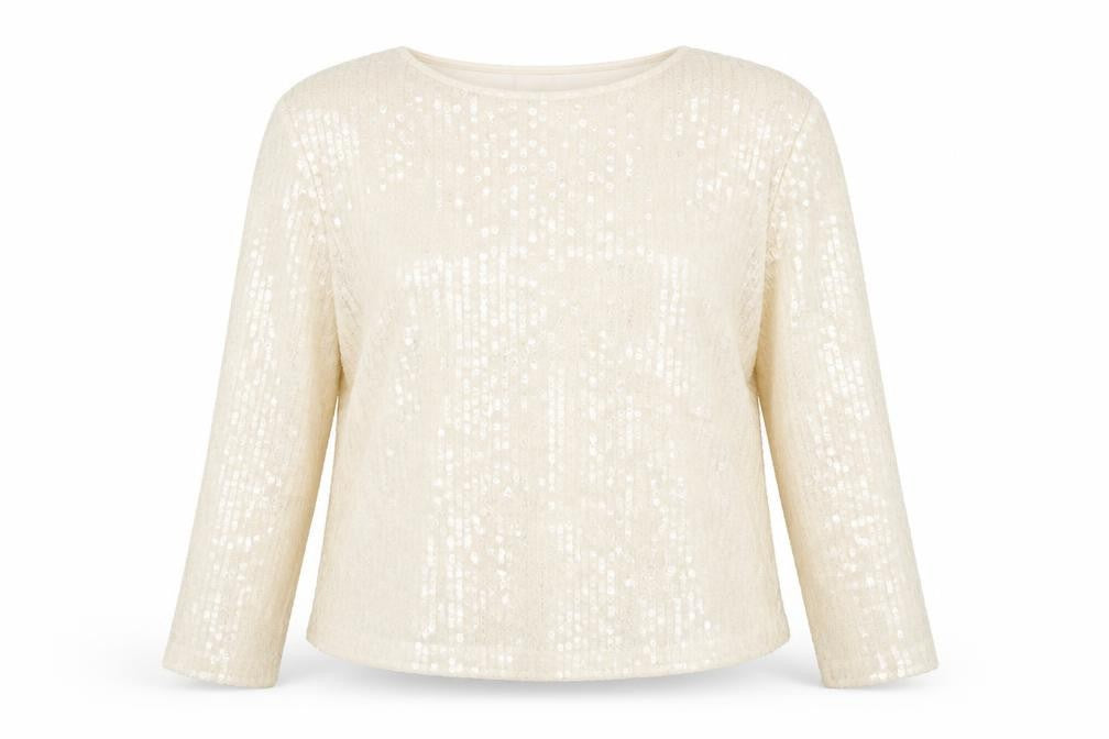 Marks & Spencer Women Beige Sequin Blouse Size 18 Long Sleeve