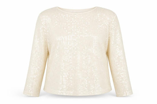 Marks & Spencer Women Beige Sequin Blouse Size 18 Long Sleeve