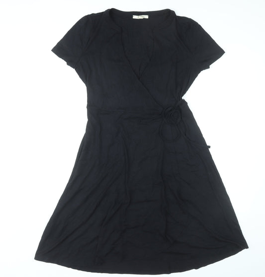 Esprit Women Black L Wrap Dress Viscose Short Sleeve