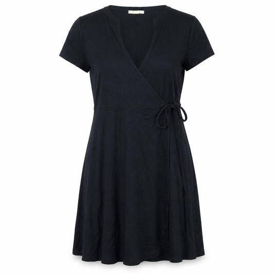 ESPRIT Women Black L Wrap Dress Viscose Short Sleeve