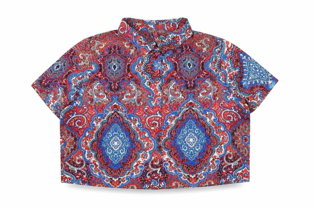 Boohoo Womens Multicoloured Paisley Blouse UK 12 Short Sleeve Cropped