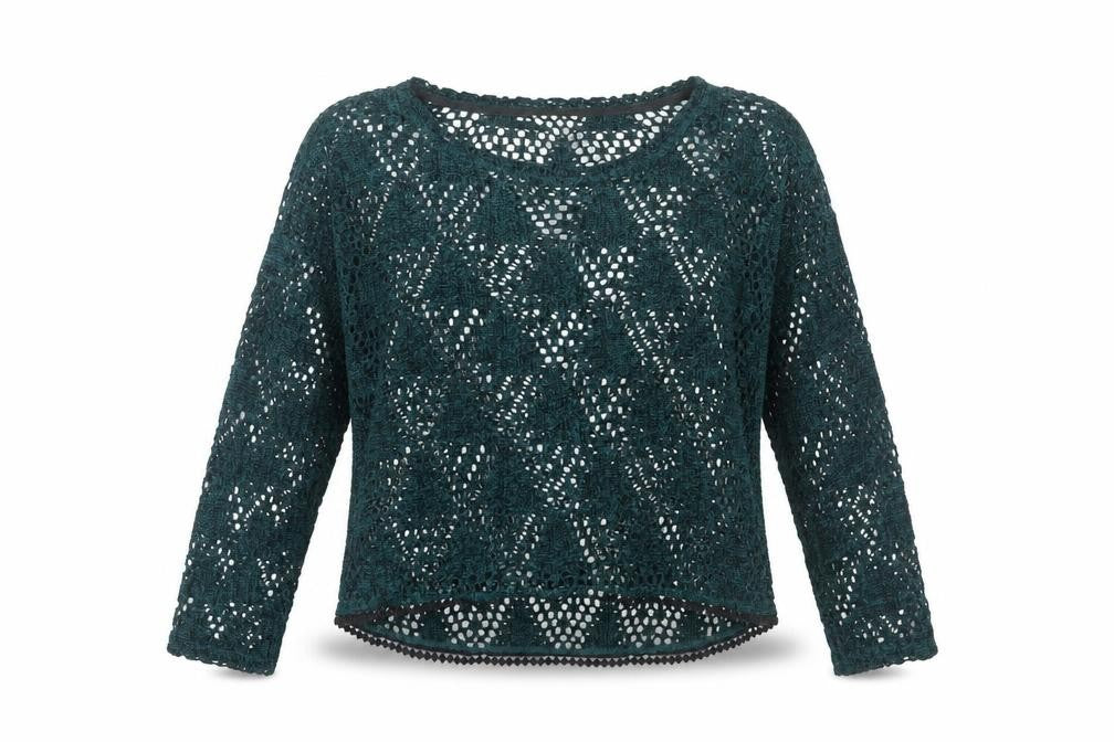 Staring at Stars Women Green Crochet Open-Knit Pullover Jumper S
