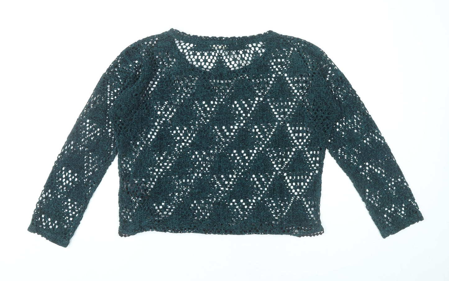 Staring at Stars Women Green Crochet Open-Knit Pullover Jumper S