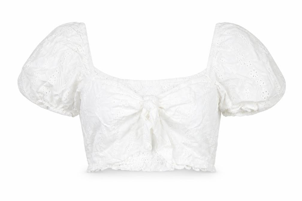 Boohoo Women White Cotton Cropped Puff Sleeve Blouse UK 10