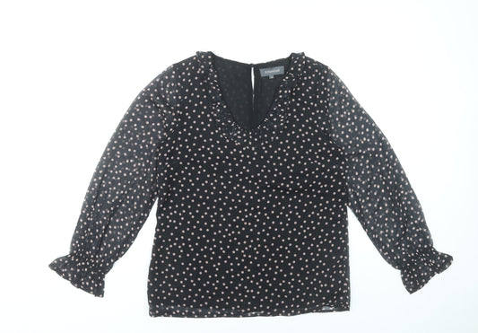 Sosandar Women’s Black Polka Dot Ruffle Blouse Size 6
