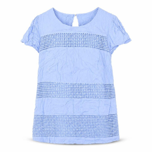 Oasis Women’s Blue Crochet Tunic Blouse Size 10 Short Sleeve