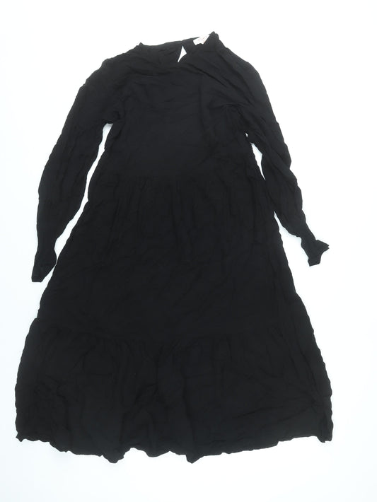 Finery Women Black Viscose Midi A-Line Dress UK 10 Long Sleeve