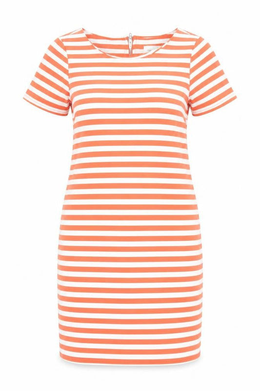 VILA Women Orange White Striped Sheath Dress XS Short Sleeve