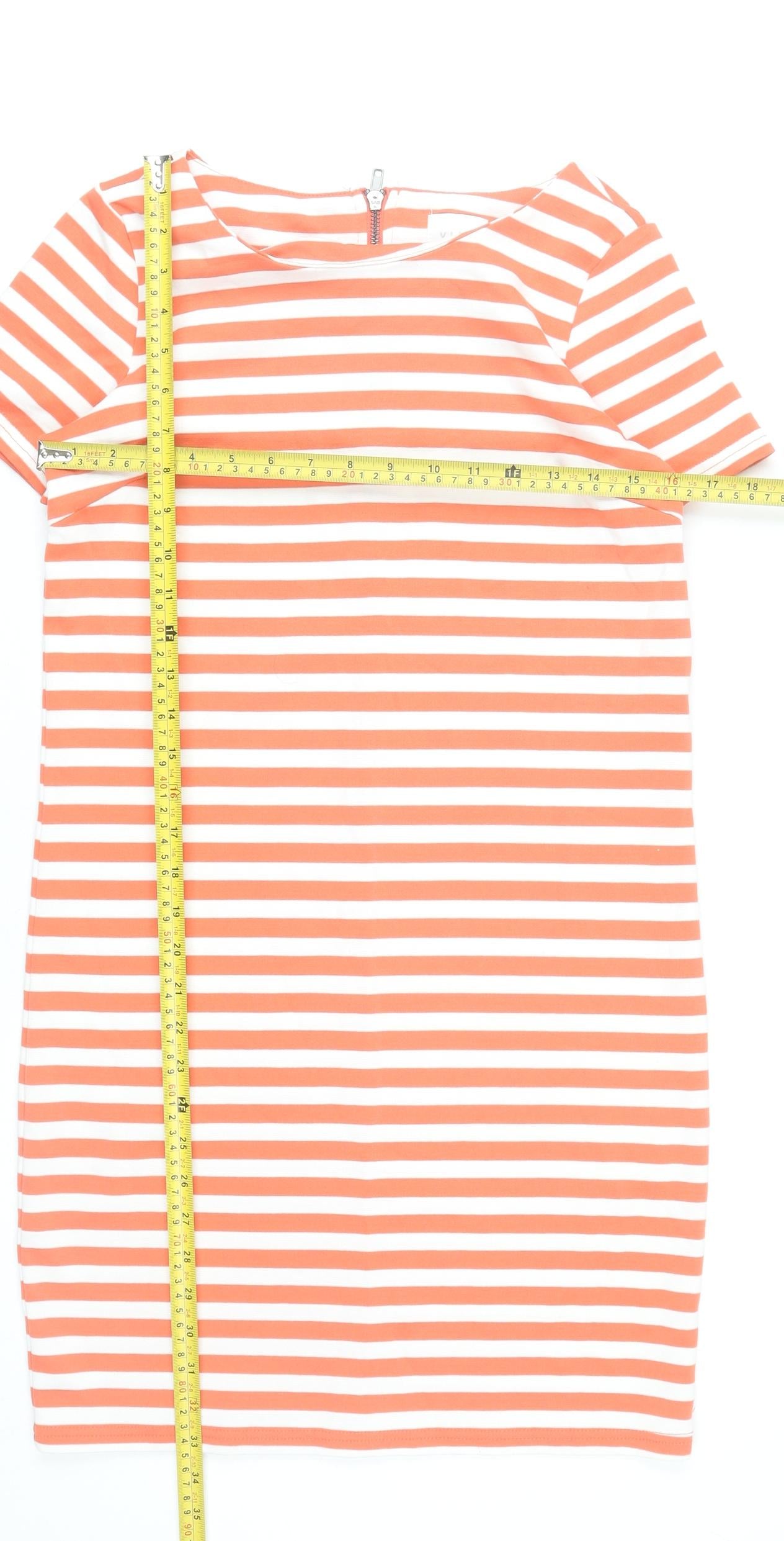 Vila Women Orange White Striped Sheath Dress XS Short Sleeve