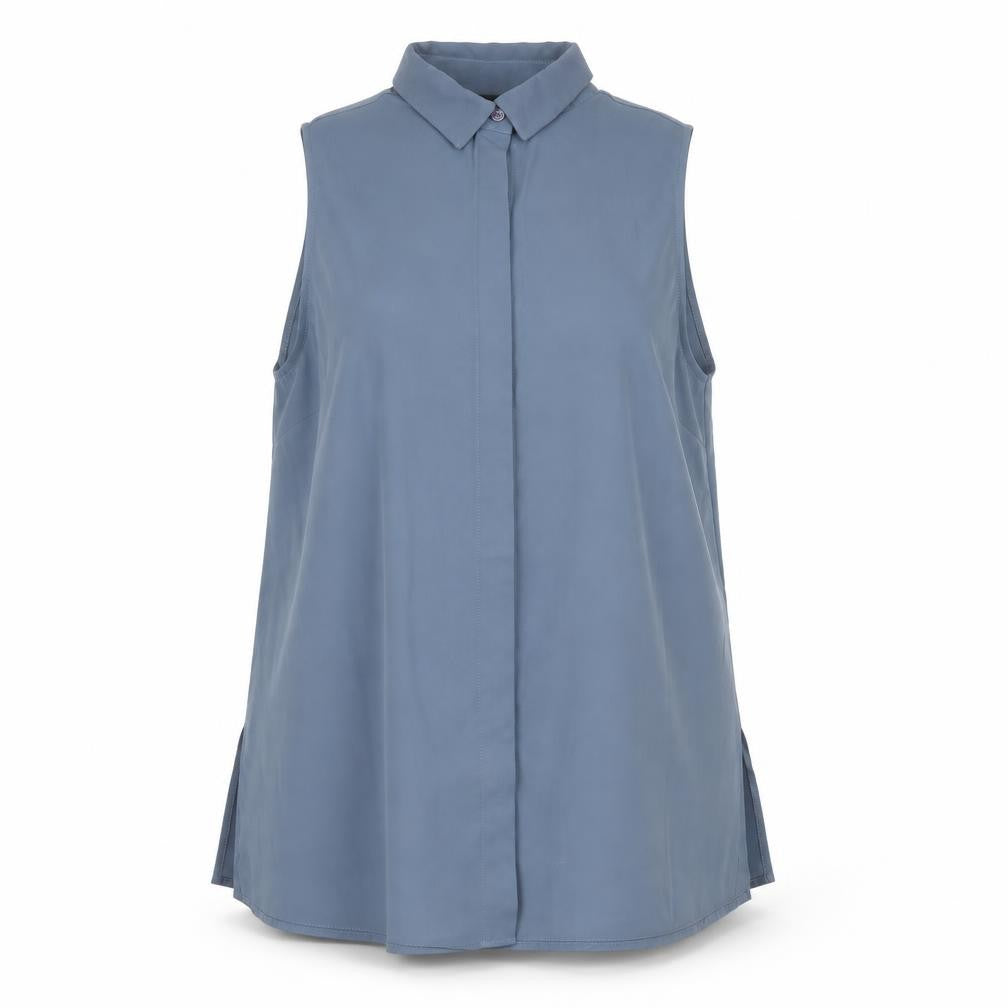 New Look Women’s Blue Sleeveless Collared Blouse Size 8