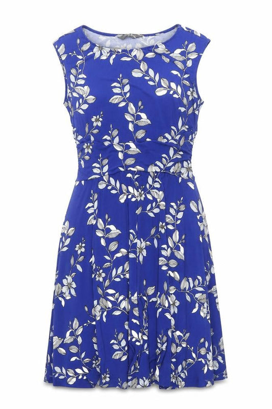 Jacqui E Women’s Blue Floral Sleeveless A-Line Knee Length Dress S
