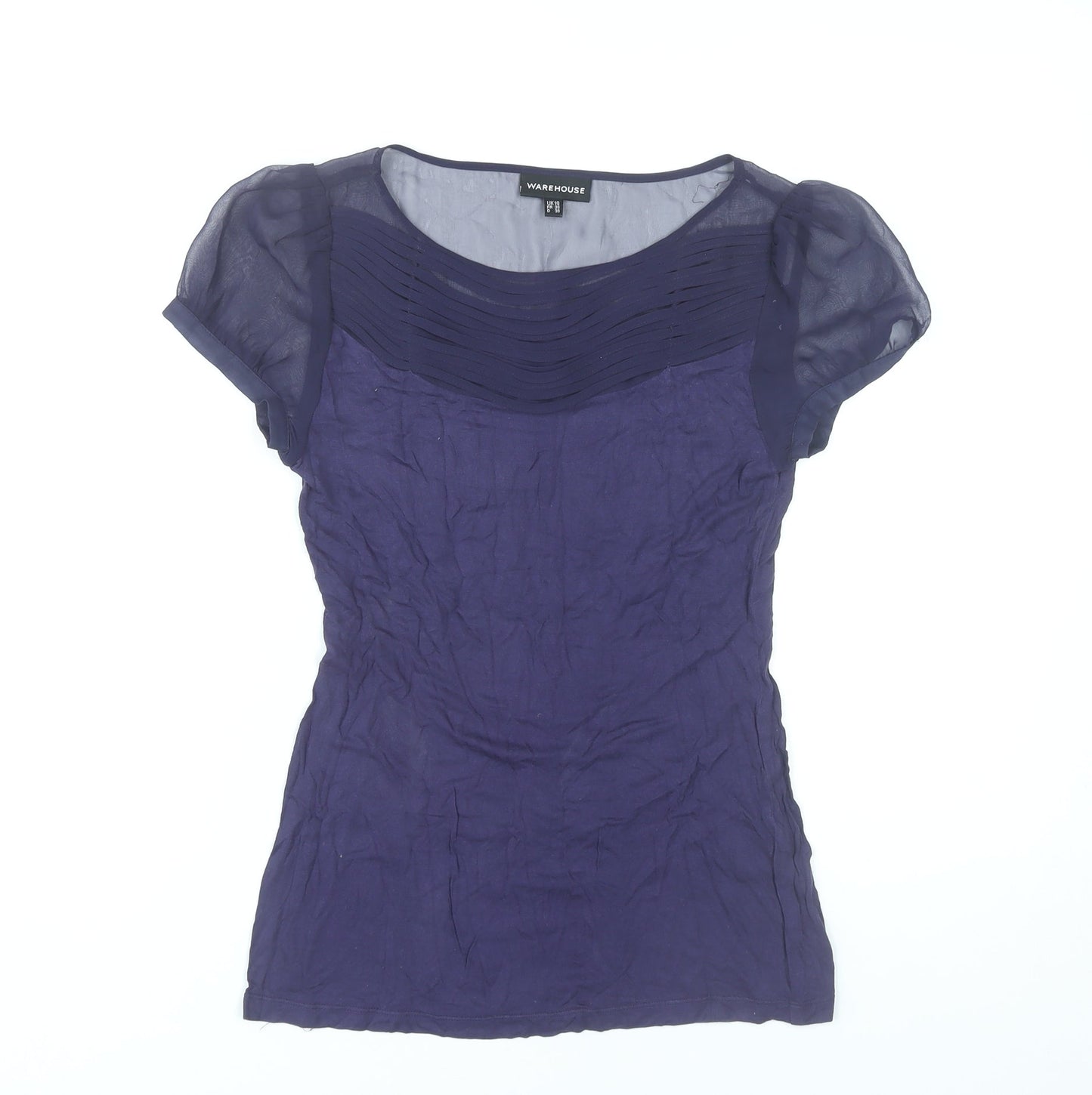 Warehouse Women’s Purple Blouse Size 10 Short Puff Sleeve Viscose Tunic