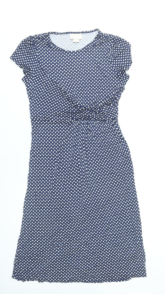 Mauvette Women Blue Polka Dot Viscose Knee Length Dress Size 12