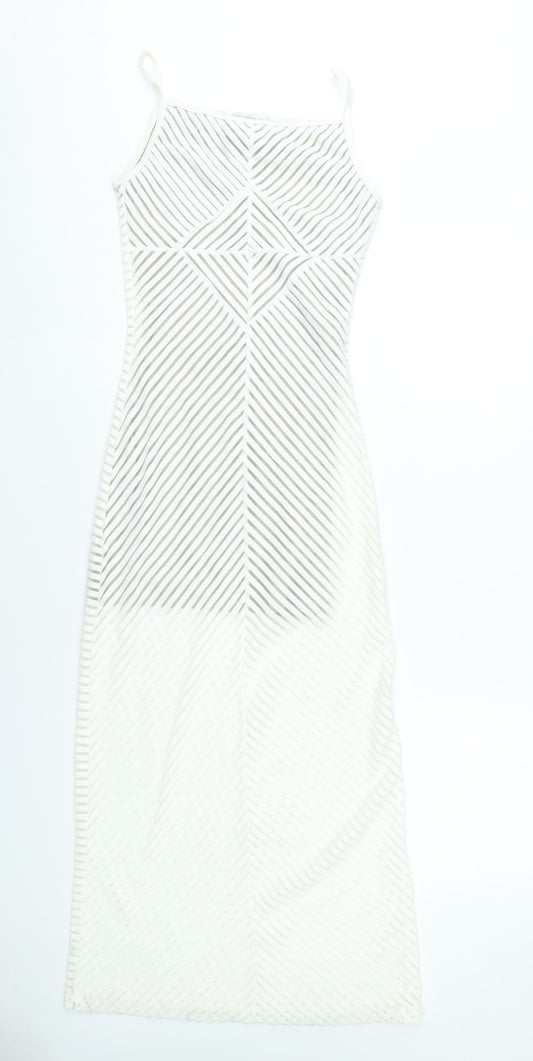 X:S Women White Striped Mesh Midi Slip Dress XS Summer
