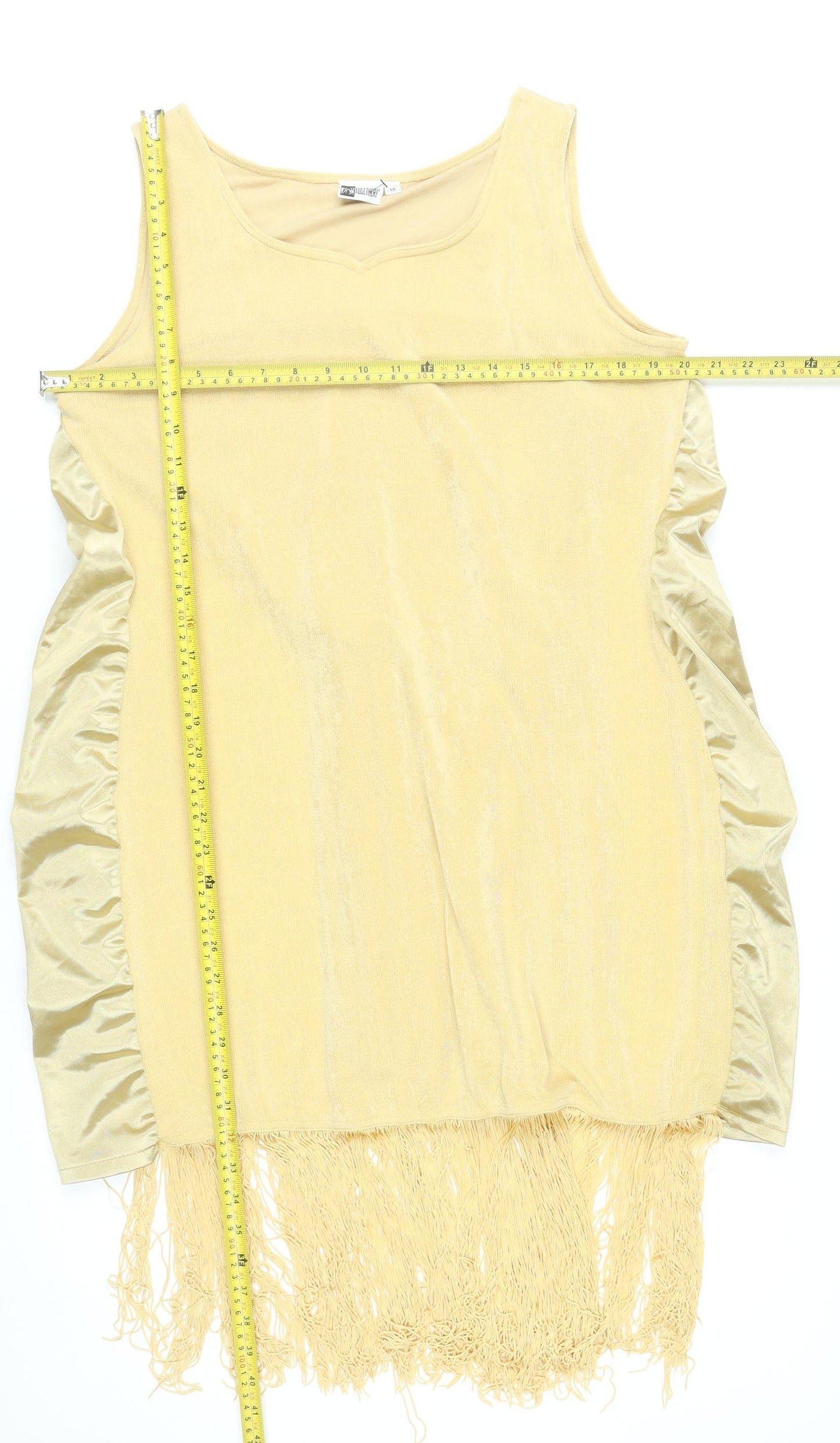 Together Women’s Beige Size 18 Sheath Sleeveless Fringe Party Dress