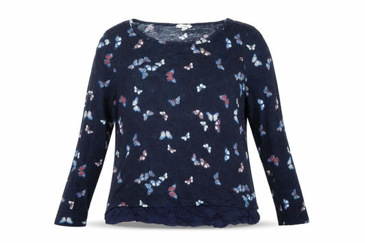 Springfield Women’s Blue Butterfly Print Long Sleeve Tunic Blouse Size 10