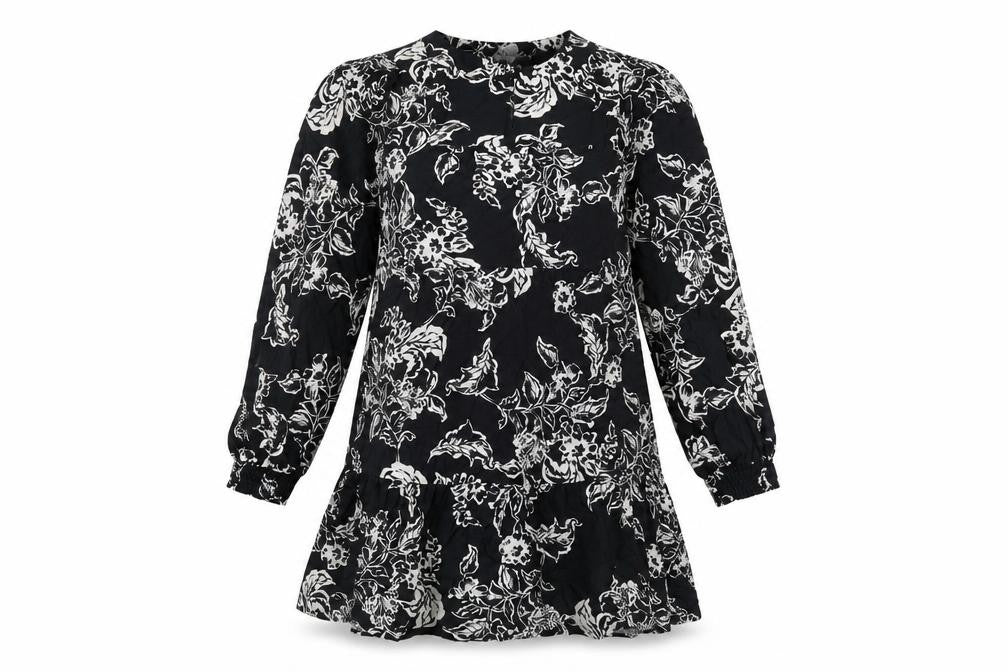 Marks & Spencer Womens Black Floral Shift Dress Size 6 Long Sleeve