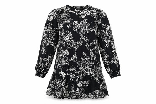 Marks & Spencer Womens Black Floral Shift Dress Size 6 Long Sleeve