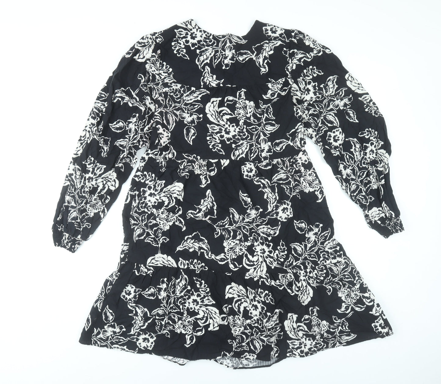 Marks and Spencer Womens Black Floral Shift Dress Size 6 Long Sleeve