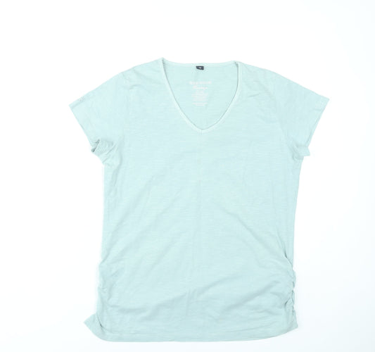 Wild South Women Green Size 14 V-Neck Cotton T-Shirt Casual