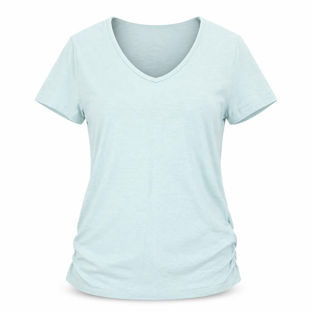 Wild South Women Green Size 14 V-Neck Cotton T-Shirt Casual