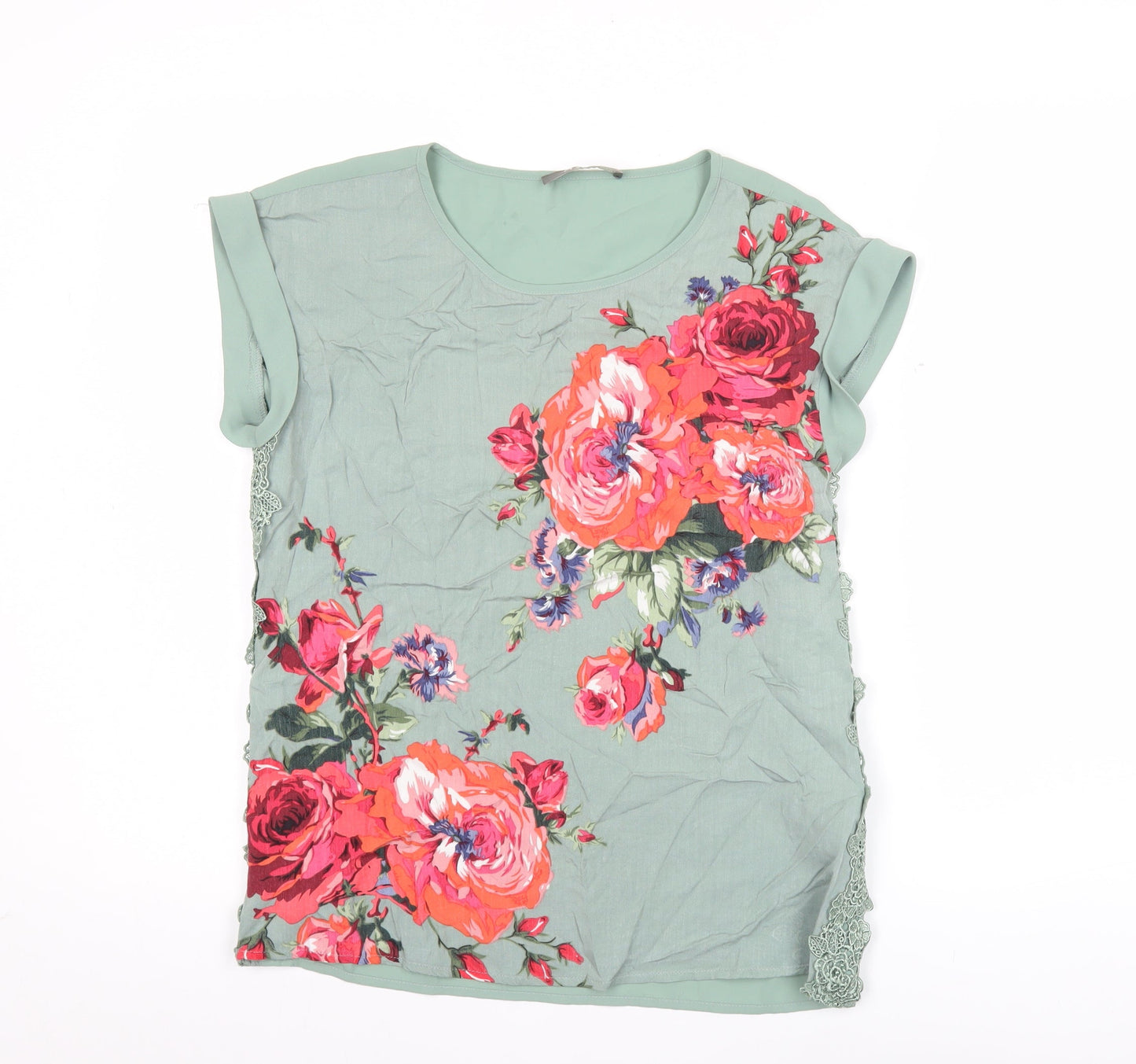 Oasis Women’s Green Floral Blouse Size 8 Short Sleeve Tunic Top