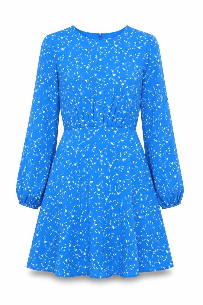 Gap Women's Blue Floral A-Line Mini Dress Size 4 Puff Sleeve Ruched
