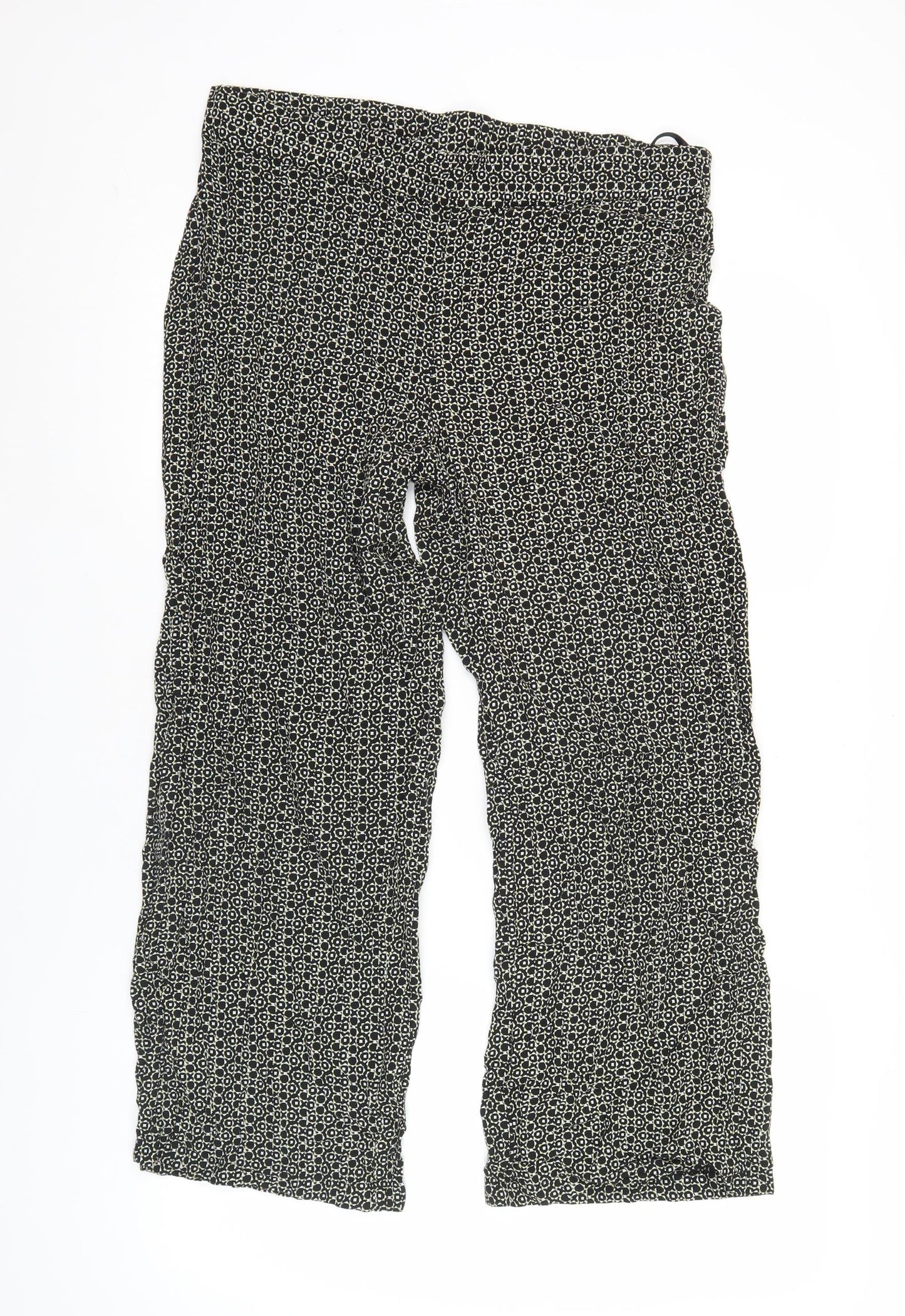 Marks and Spencer Women’s Black Geometric Wide-Leg Viscose Trousers Size 16