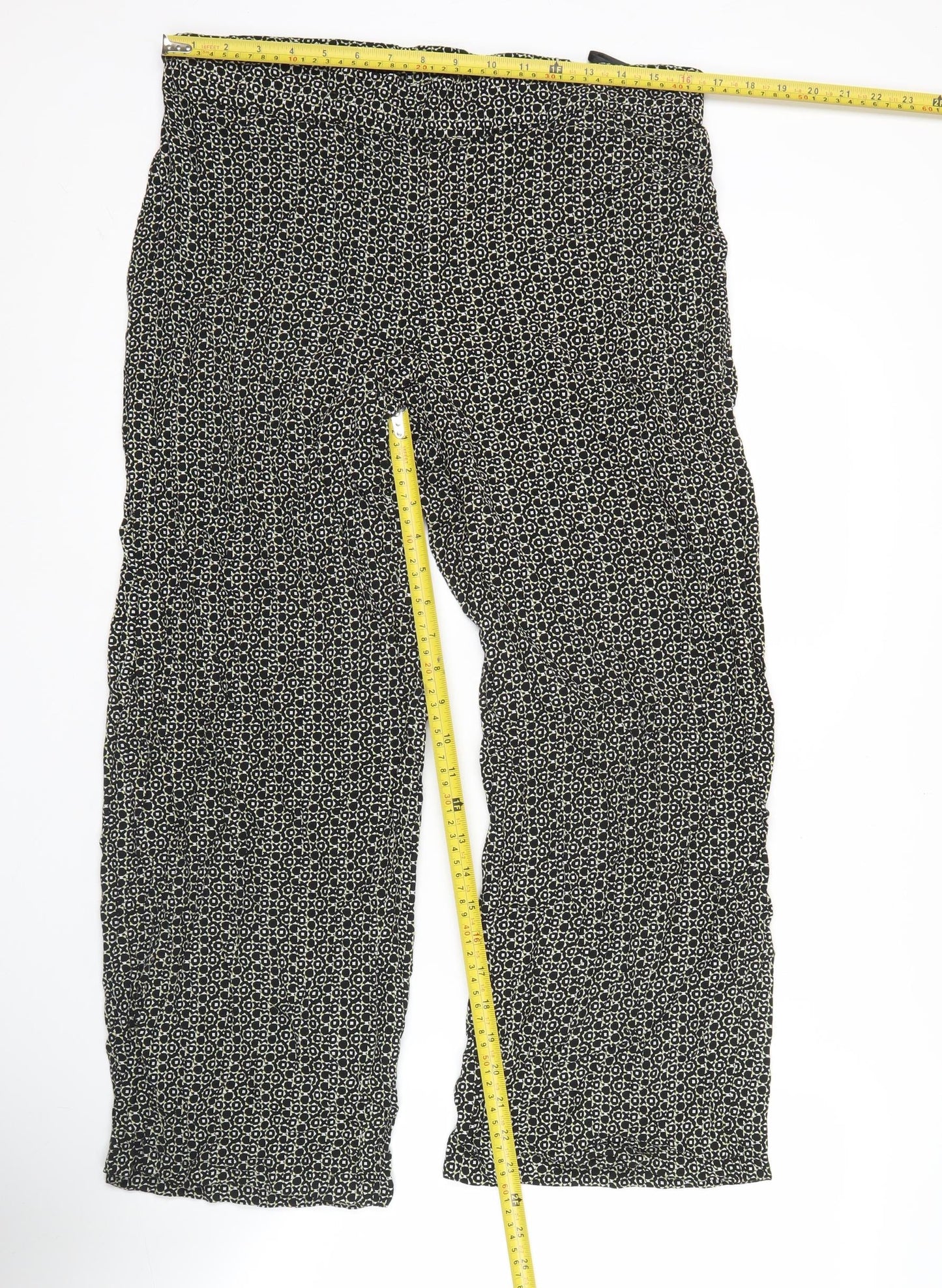 Marks and Spencer Women’s Black Geometric Wide-Leg Viscose Trousers Size 16