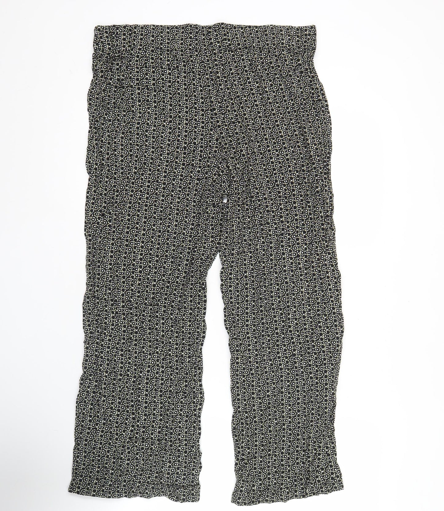 Marks and Spencer Women’s Black Geometric Wide-Leg Viscose Trousers Size 16