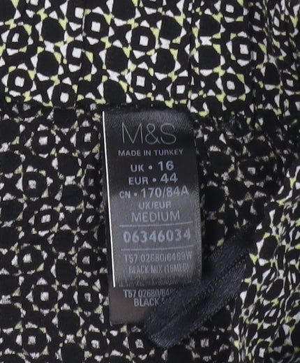 Marks and Spencer Women’s Black Geometric Wide-Leg Viscose Trousers Size 16