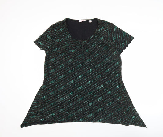 Julipa Women’s Black Green Glitter Tunic Top Size 14 Short Sleeve