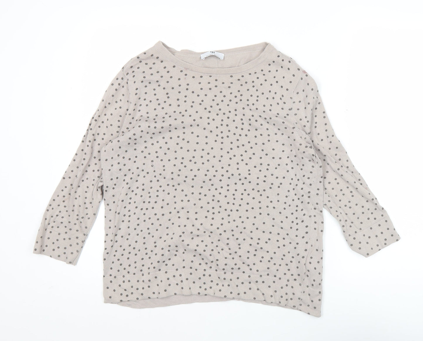 Peter Hahn Women Beige Polka Dot Cardigan Size 16 Boat Neck