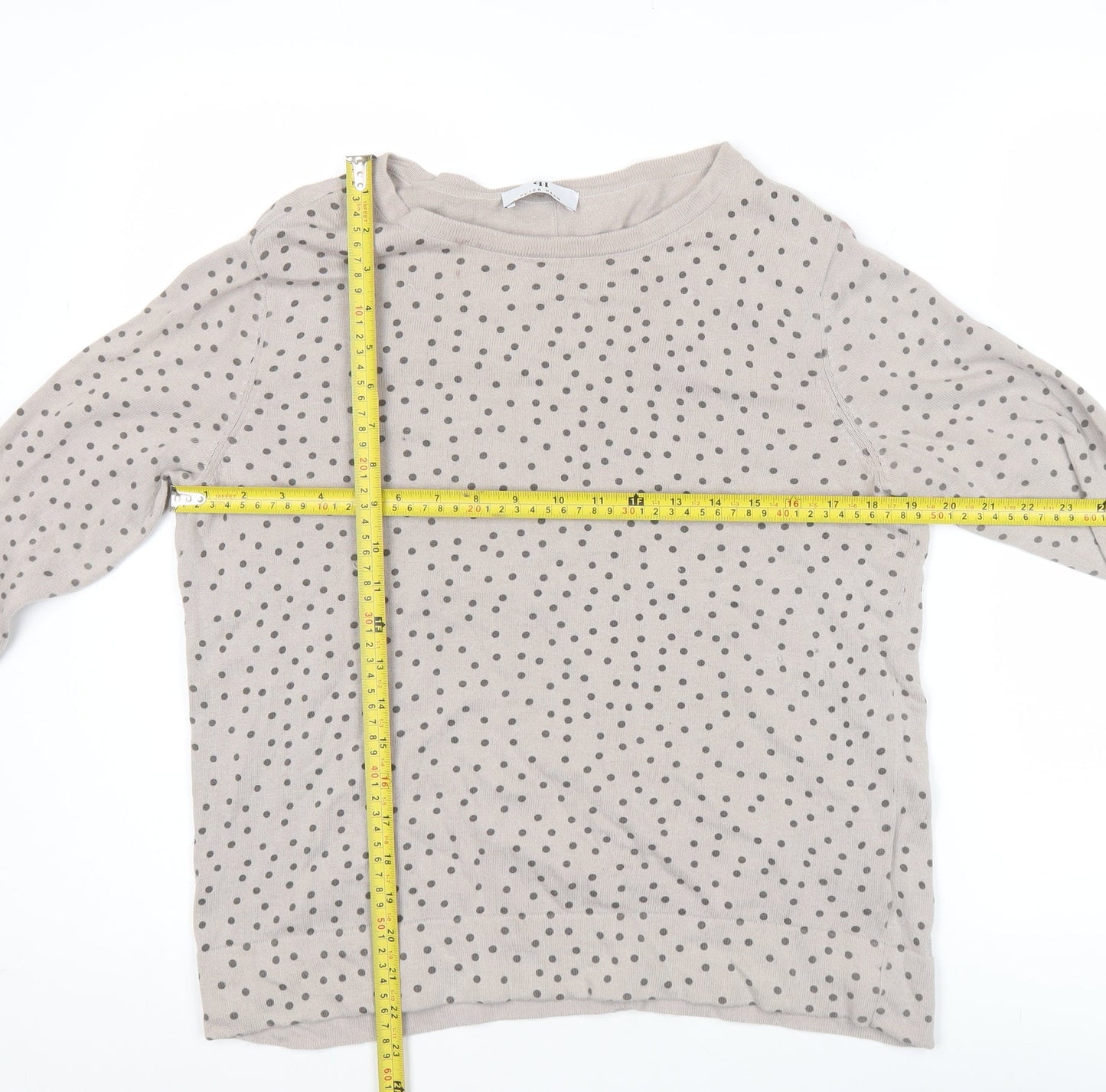 Peter Hahn Women Beige Polka Dot Cardigan Size 16 Boat Neck