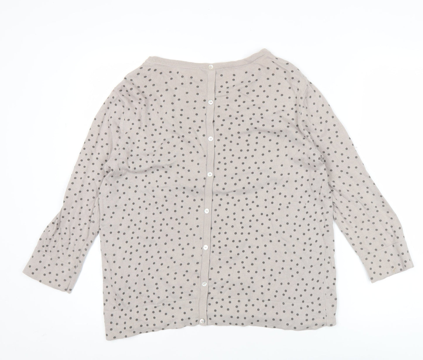 Peter Hahn Women Beige Polka Dot Cardigan Size 16 Boat Neck