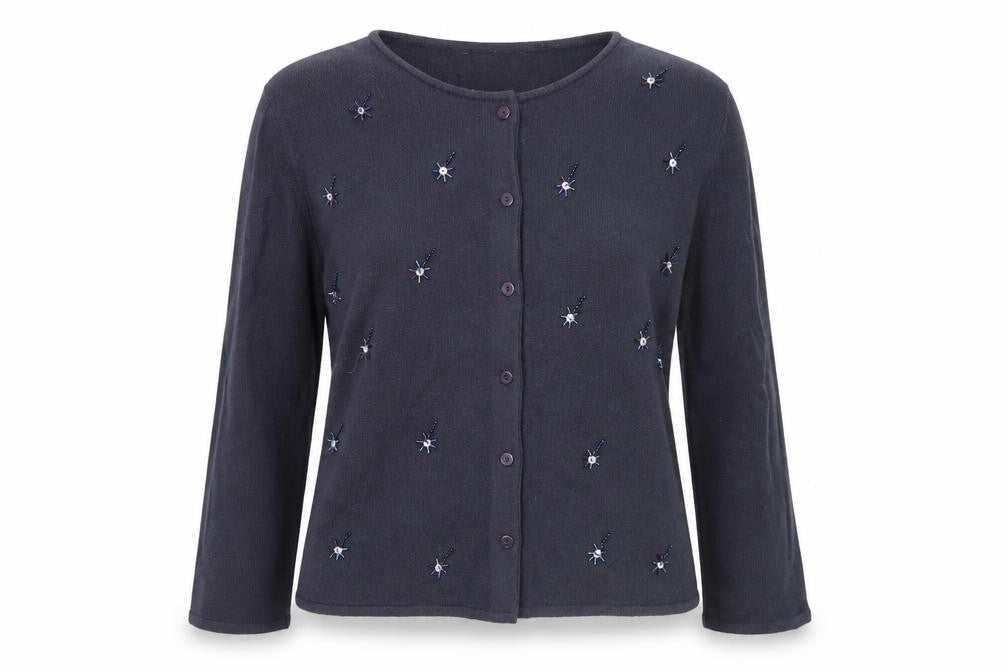 Award Womens Blue Beaded Cardigan M Long Sleeve Knitwear