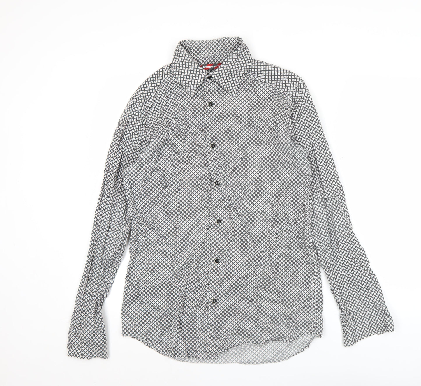 Modern Amusement Men's Black Geometric Long Sleeve Cotton Shirt M