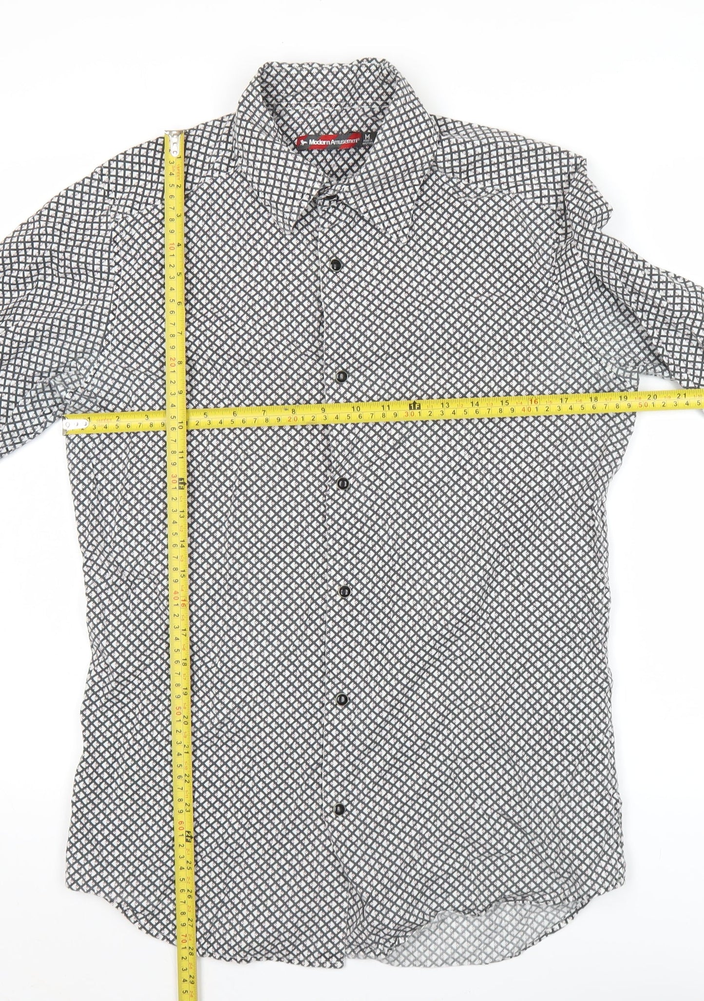 Modern Amusement Men's Black Geometric Long Sleeve Cotton Shirt M