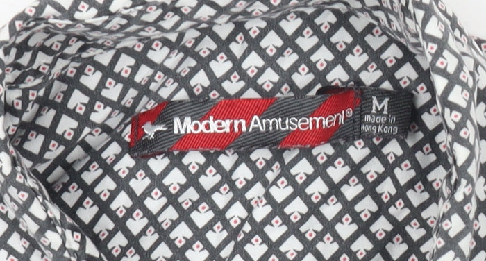 Modern Amusement Men's Black Geometric Long Sleeve Cotton Shirt M