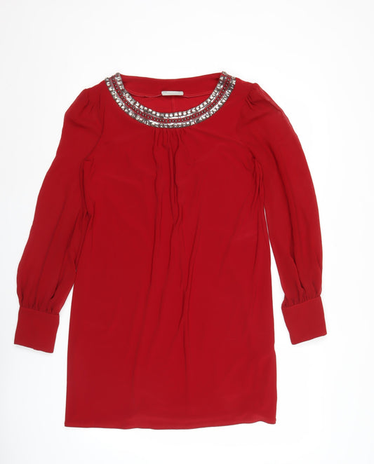 Wallis Women Red Shift Dress Size 14 Party Cocktail Beaded