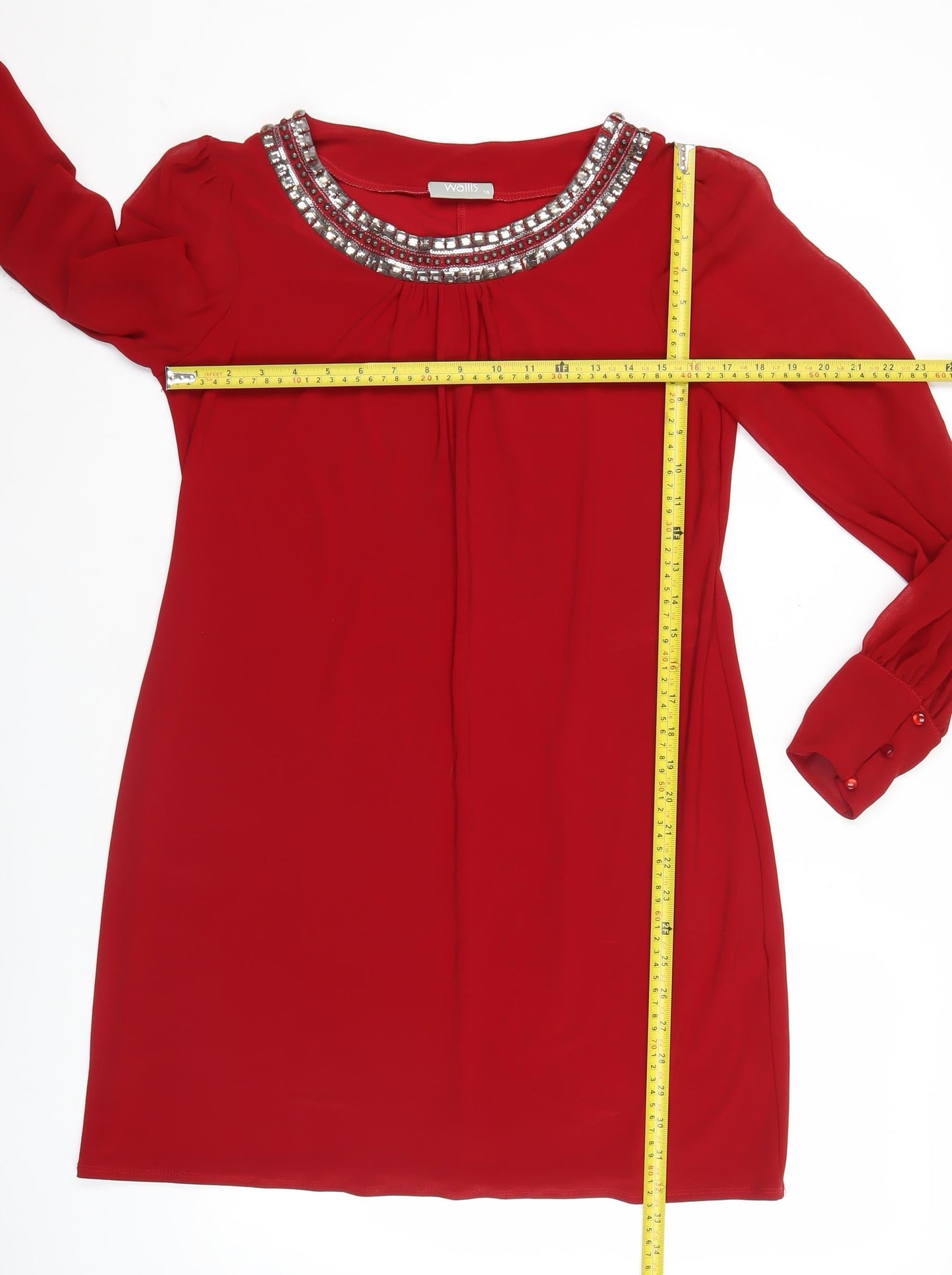 Wallis Women Red Shift Dress Size 14 Party Cocktail Beaded