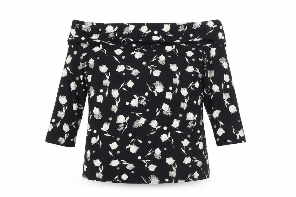 Next Womens Black Floral Cotton Pullover Jumper Size 8 3/4 Sleeve