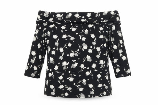 Next Womens Black Floral Cotton Pullover Jumper Size 8 3/4 Sleeve